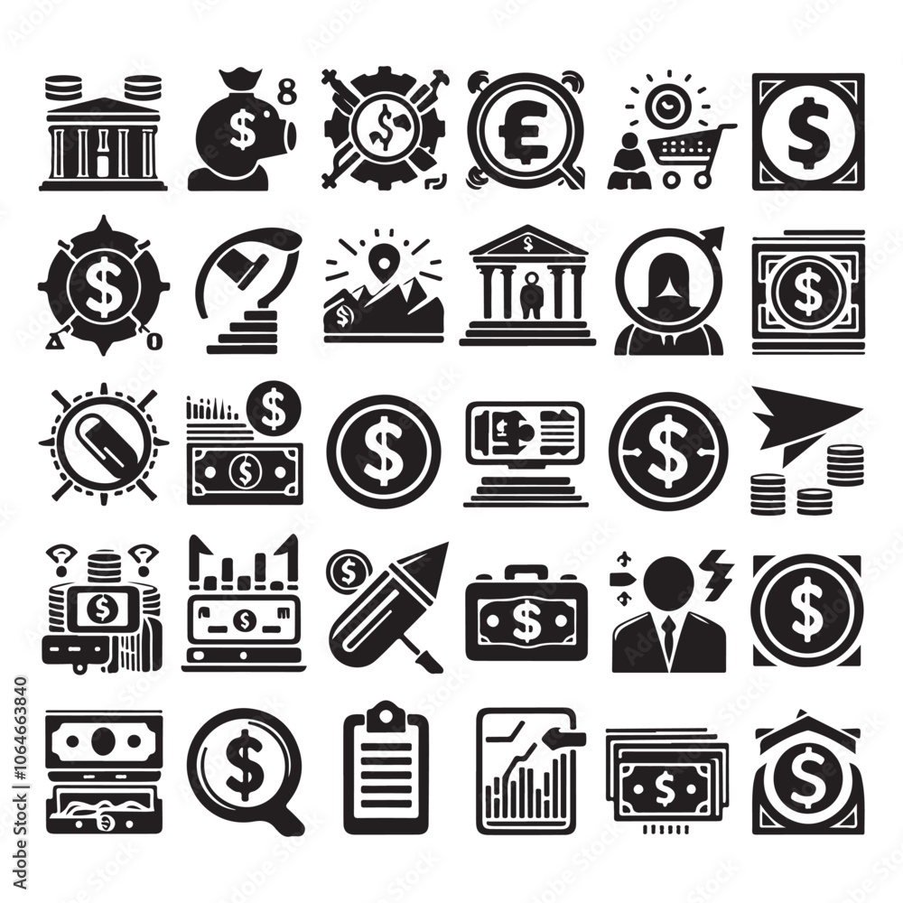 Dollar banknote money icon set vector silhouette on white background 10 eps Dollar banknote money icon set vector silhouette on white background 10 eps