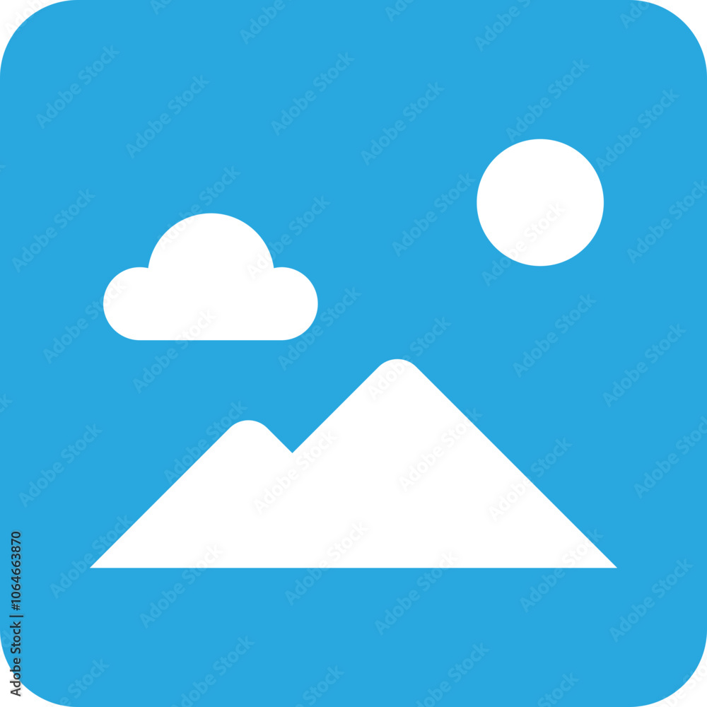 Icon of mountains, sun, and cloud symbolizing nature and simplicity. Icon of mountains, sun, and cloud symbolizing nature and simplicity.