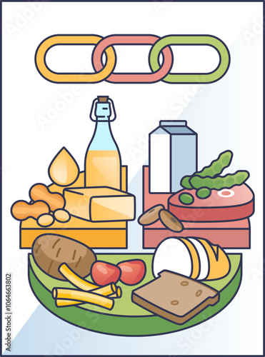 Illustration of diverse food groups symbolizing balanced nutrition.