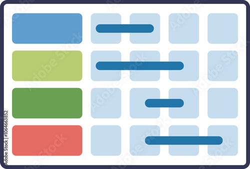 Colorful Gantt chart with tasks and timelines, symbolizing project planning and scheduling.