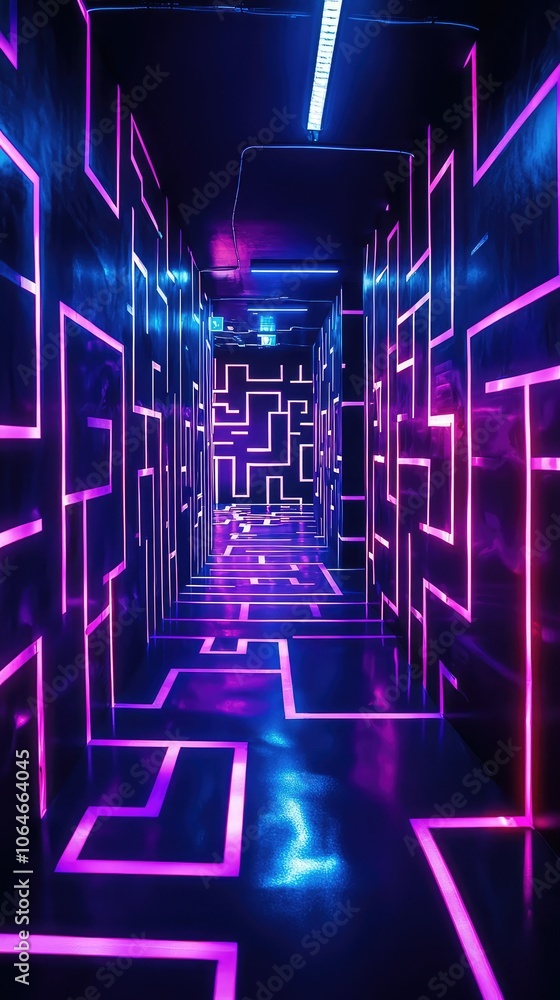 Futuristic Neon Maze in High-Tech Facility Futuristic Neon Maze in High-Tech Facility