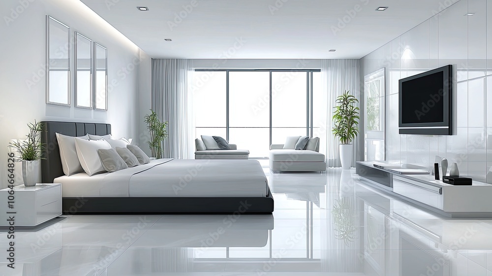 modern luxury bedroom interior design with a bed, sofa, wall mock-up, decorated in a contemporary style modern luxury bedroom interior design with a bed, sofa, wall mock-up, decorated in a contemporary style