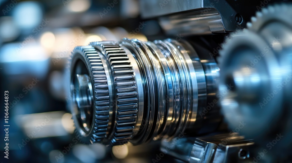 Fototapeta premium Close Up of Shiny Metal Gears Turning in a Machine