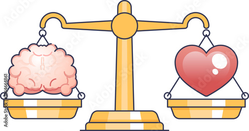A scale balancing a brain and a heart, symbolizing the harmony between intellect and emotion.