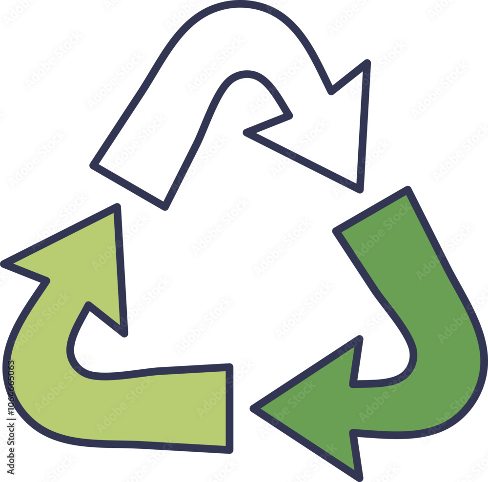 Three green arrows forming a triangle symbolize recycling and sustainability. Three green arrows forming a triangle symbolize recycling and sustainability.