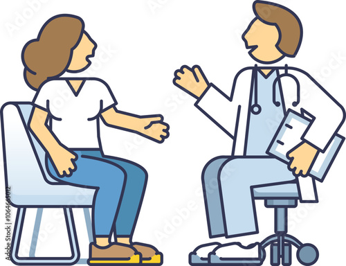 Illustration of a patient and doctor engaging in a therapeutic conversation.