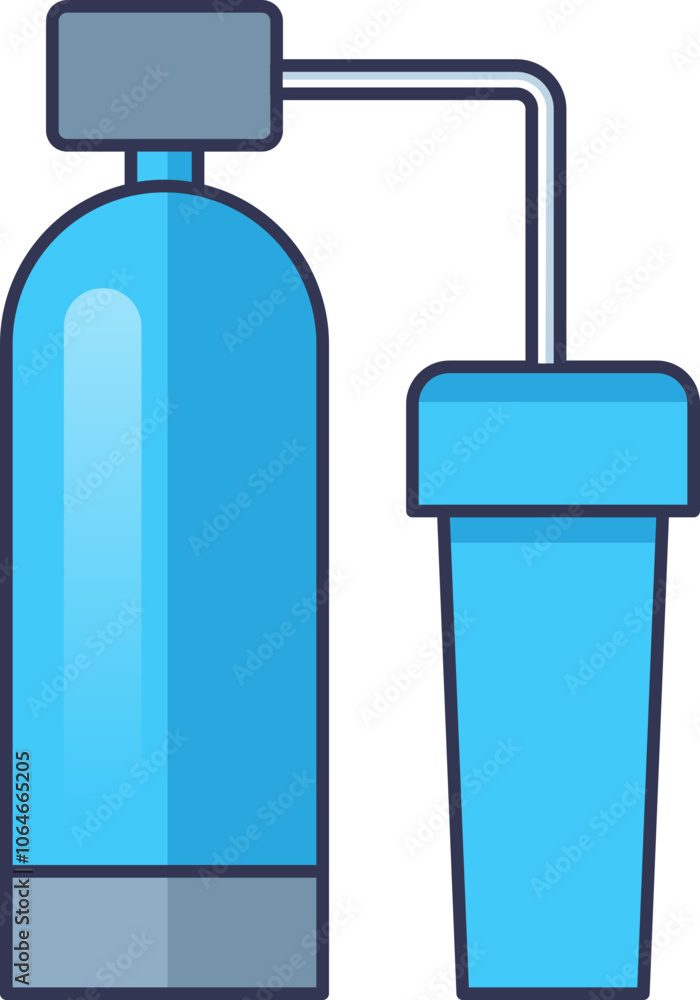 Illustration of a water filtration system with a tank and filter, symbolizing clean water. Illustration of a water filtration system with a tank and filter, symbolizing clean water.