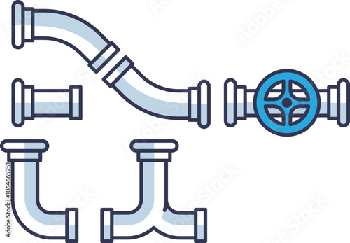 Illustration of water pipes and valve, symbolizing plumbing and water flow.