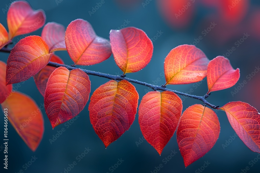 Vibrant Red Autumn Leaves on Branch for Seasonal Design and Nature Photography Vibrant Red Autumn Leaves on Branch for Seasonal Design and Nature Photography