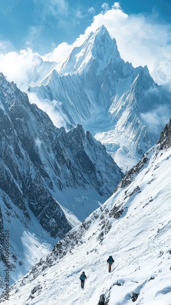 Obraz premium Dynamic Snow-Covered Mountain Trail Adventure