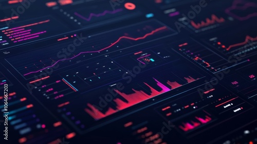 A hightech financial dashboard featuring Modern and Technological Data Analysis Display with Multiple Colorful Graphs