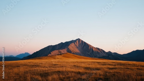 Expansive mountain vista at dusk, mesmerizing in its vast stillness and serene beauty.