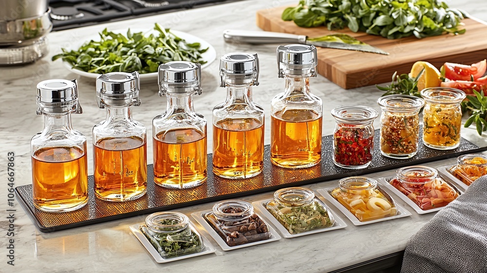 Assortment of Spices and Herbs in Glass Bottles and Jars. Assortment of Spices and Herbs in Glass Bottles and Jars.