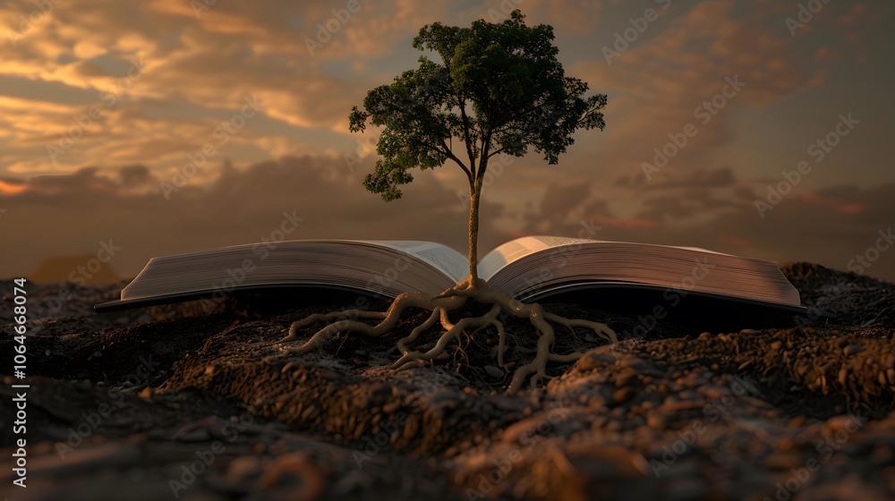 The cross, deeply rooted in an open Bible. Faith, growth,depth ...