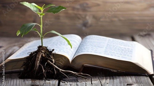 The cross, deeply rooted in an open Bible. Faith, growth,depth, nourishment, power of faith, foundation,hope, peace, salvation, religious publications, inspirational artwork,meditation