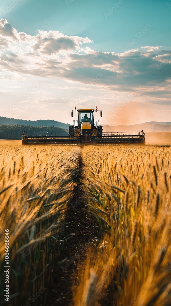 Fototapeta premium Fertilizer Spreader Working in a Vibrant Field