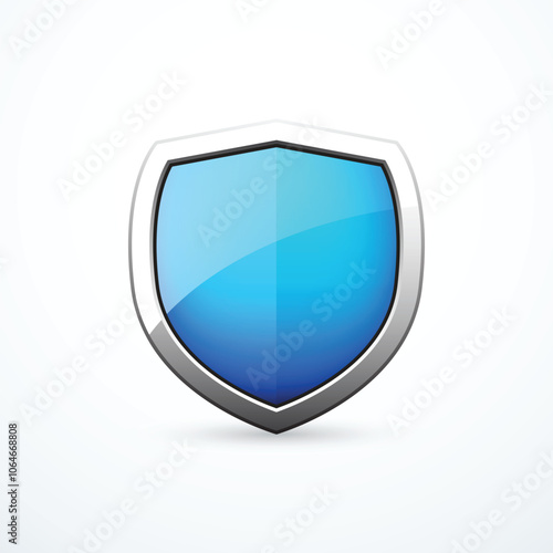 Blue chrome shield icon. Vector illustration