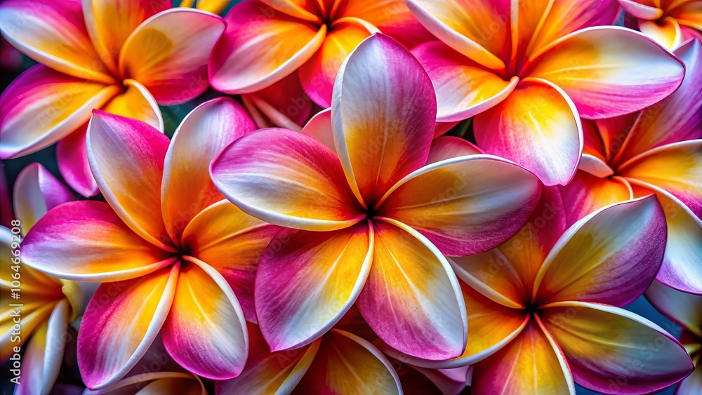 Captivating Macro Photography of Frangipani Flowers Showcasing Their Unique Elegance and Charm with Neatly Stacked Petals in Vibrant Colors Against a Soft Background Captivating Macro Photography of Frangipani Flowers Showcasing Their Unique Elegance and Charm with Neatly Stacked Petals in Vibrant Colors Against a Soft Background