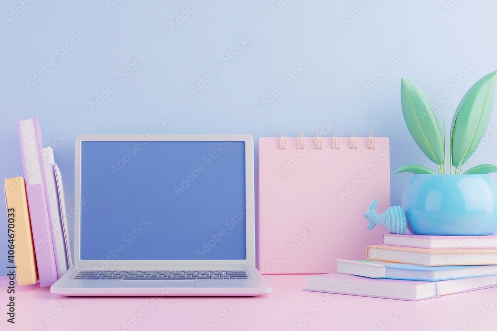 A calming 3D render of a pastel-toned workspace featuring a laptop, notebook, and small plant, creating a serene and modern setting ideal for productivity and design themes.
A calming 3D render of a pastel-toned workspace featuring a laptop, notebook, and small plant, creating a serene and modern setting ideal for productivity and design themes.