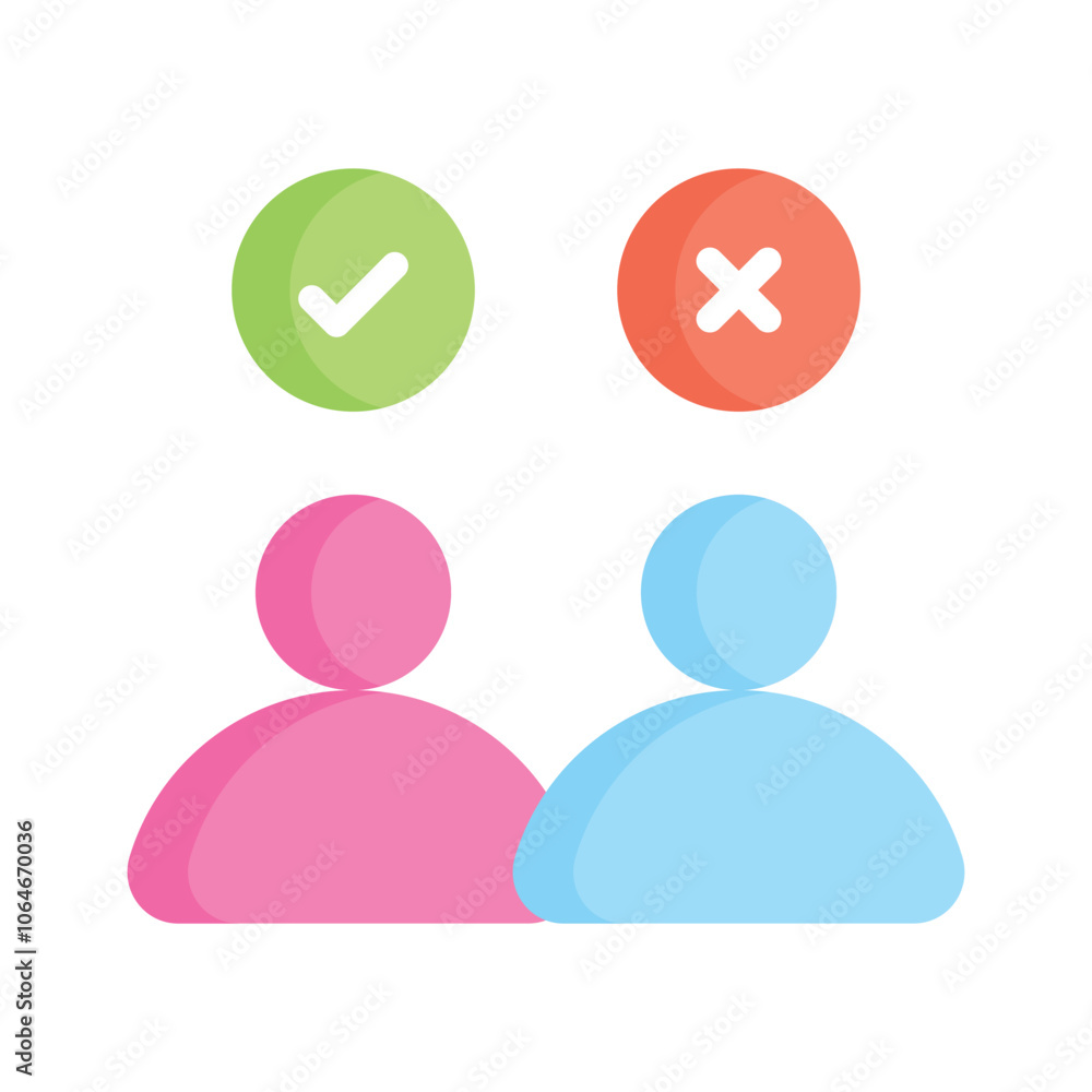 Two people with checkmark and cross, symbolizing choices and decisions Two people with checkmark and cross, symbolizing choices and decisions