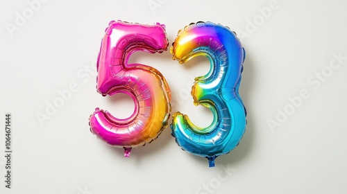 Colorful Number 53 Balloons on White Background photo