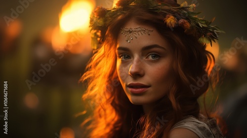 Calan Gaeaf. Young Woman Celebrating Festival by Candlelight photo