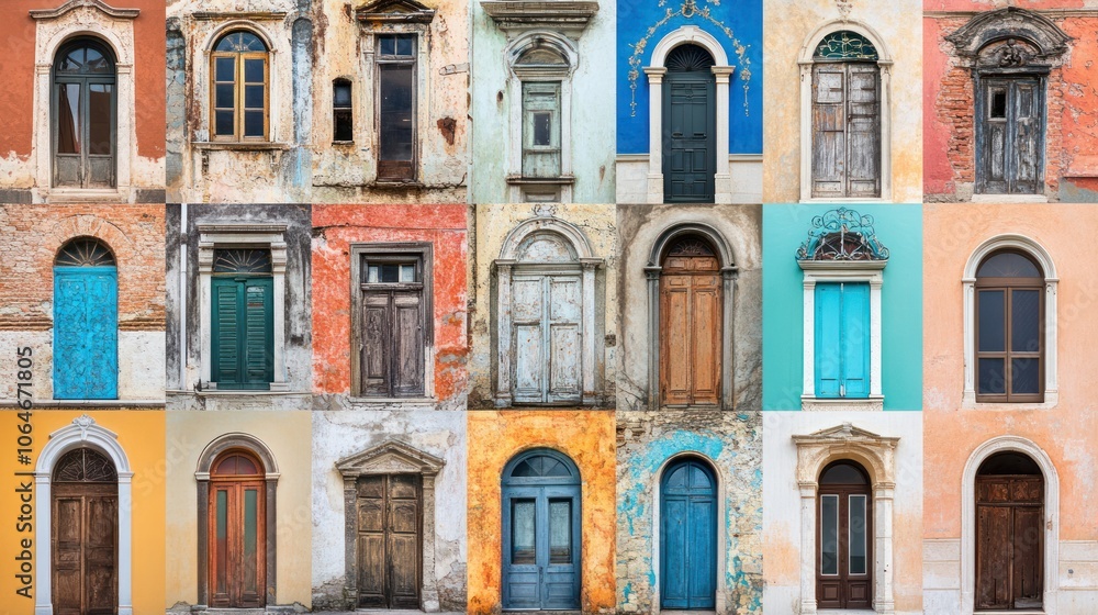 A collage of diverse architectural doors showcasing various styles and colors. A collage of diverse architectural doors showcasing various styles and colors.