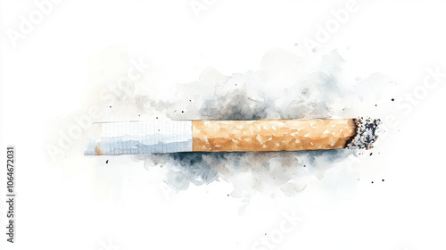 Watercolor Painting of a Cigarette with Smoke. The Great American Smokeout photo