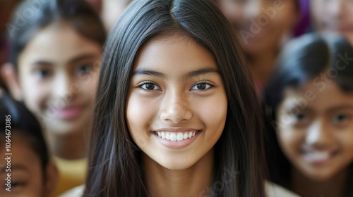 Joyful group of smiling children embracing friendship and happiness. Anti-Bullying Week photo