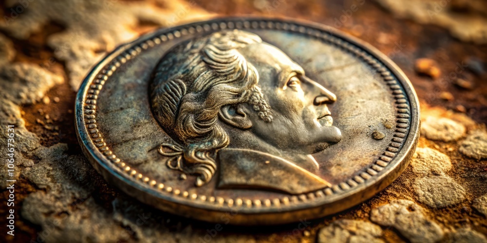 Closeup of a Coin in Unrecognizable Condition with Intricate Details and Textures Captured in High Resolution for Unique Product Photography Closeup of a Coin in Unrecognizable Condition with Intricate Details and Textures Captured in High Resolution for Unique Product Photography