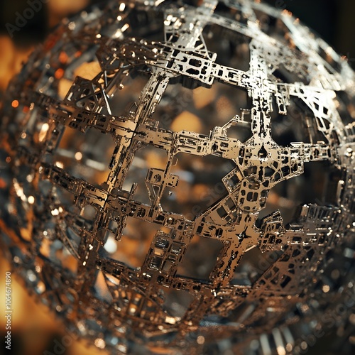 Dramatic Close Up of Advanced Dyson Sphere Construction with Intricate Lattice Assembly by Self Replicating Robots photo