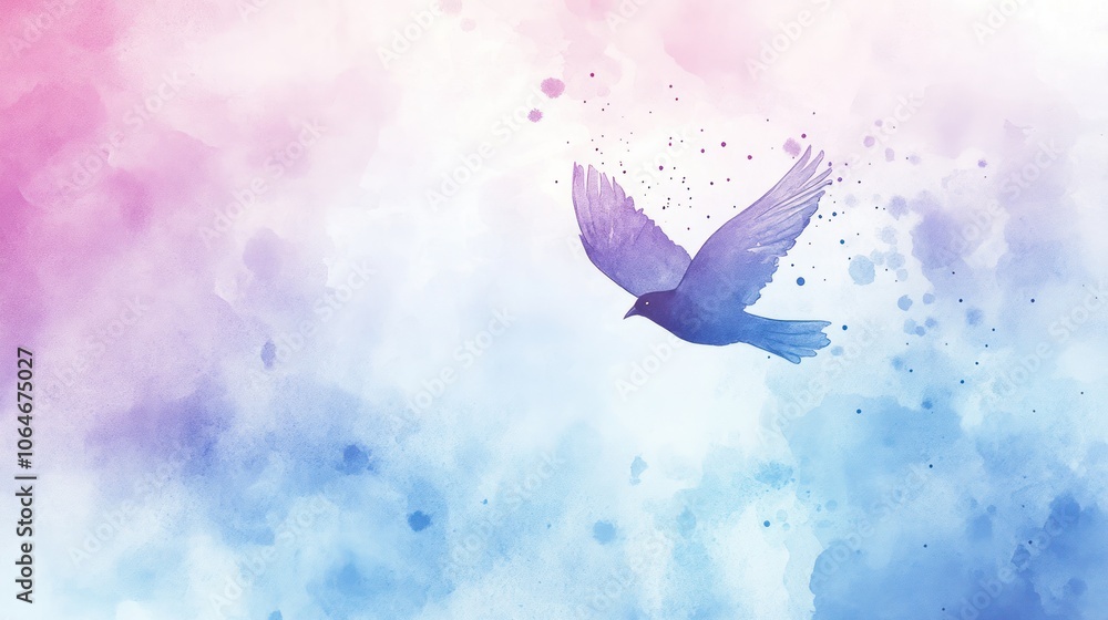 Obraz premium A watercolor illustration of a bird in flight against a soft, colorful background.