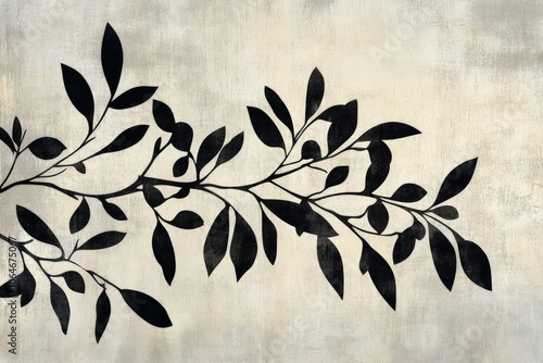 a painting of black leaves on a white background photo