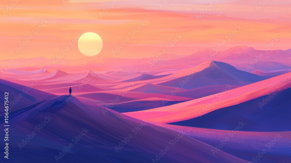 Solitary Traveler Gazing Over Endless Sand Dunes Solitary Traveler Gazing Over Endless Sand Dunes