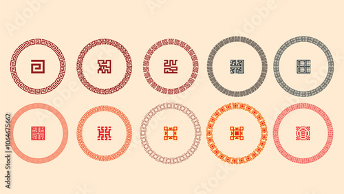 Chinese circle frame set vector design , Ring Pattern chinese ornament for imlek or chinese new year