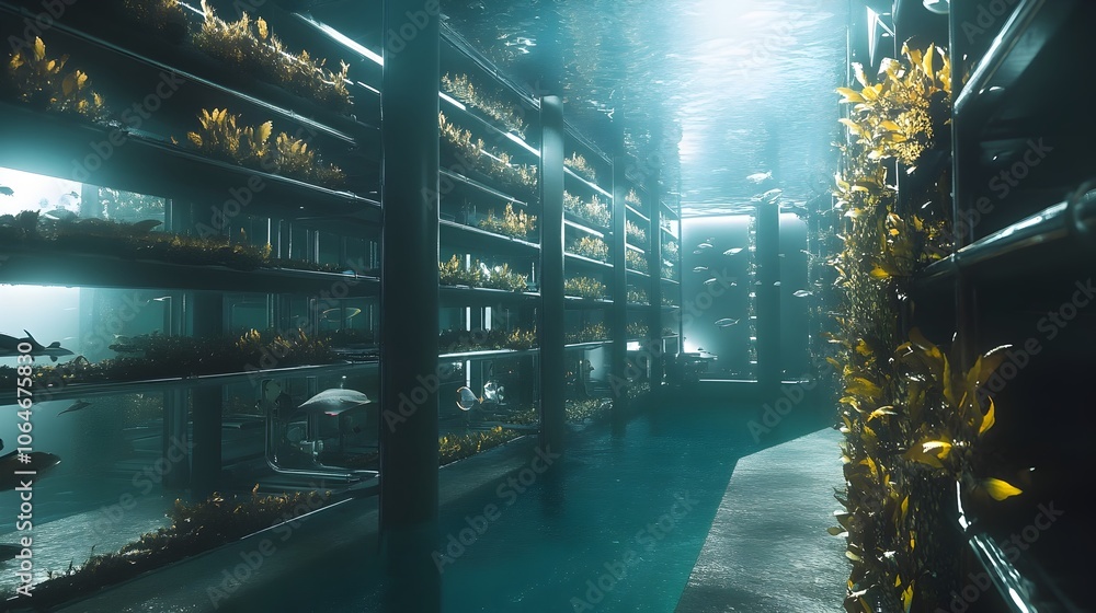 Vast Underwater Vertical Ocean Farming Facility with Multilayered Aquatic Cultivation Vast Underwater Vertical Ocean Farming Facility with Multilayered Aquatic Cultivation