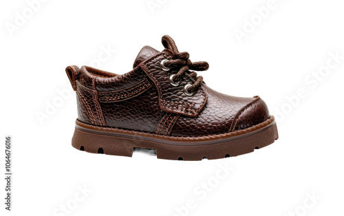 Side Angle of an Individual Baby Leather Shoe isolated on transparent Background