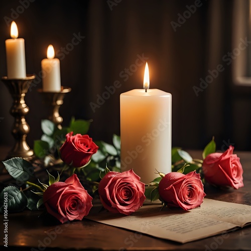 candle and rose photo