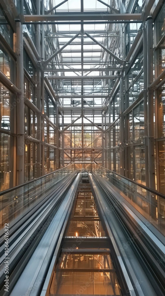 Obraz premium Stunning View from High Rise Elevator Shaft