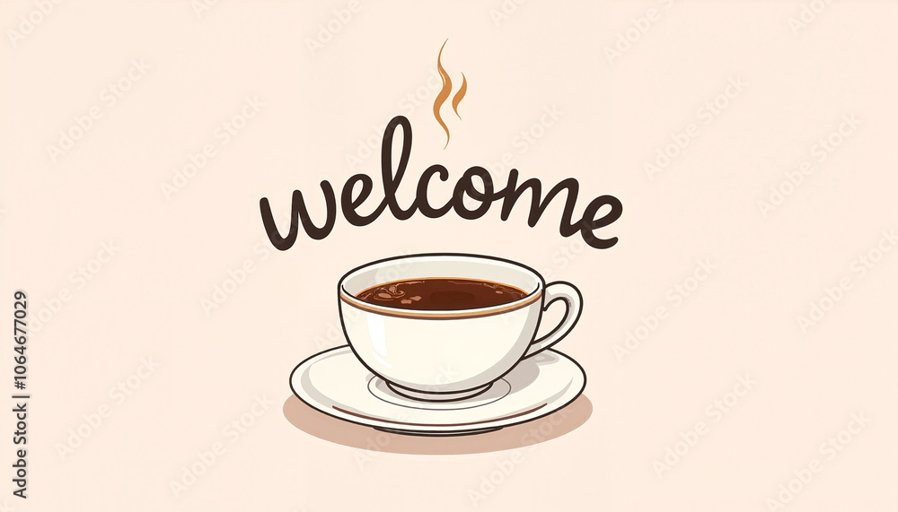 Obraz premium Very nice illustration, a cup of coffee and the inscription: Welcome