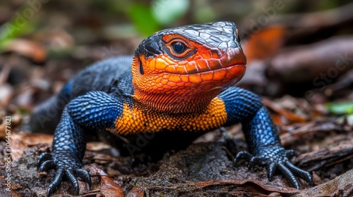 A close-up photo of a rare lizard found only in Sabah, Borneo. photo