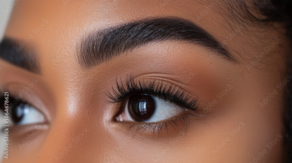 A close-up shot of a woman's eyes and eyebrows. A close-up shot of a woman's eyes and eyebrows.