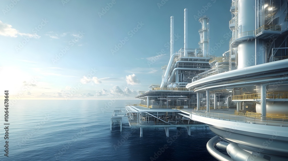 Fototapeta premium Massive Offshore Renewable Energy Plant Dominates Tropical Seascape