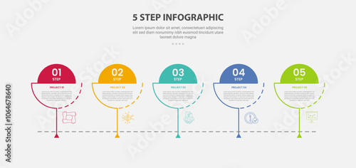 5 points template infographic outline style with 5 point step template with creative circle slice with timeline style for slide presentation