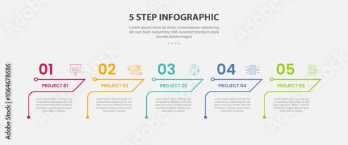 5 points template infographic outline style with 5 point step template with creative table content with arrow line header for slide presentation