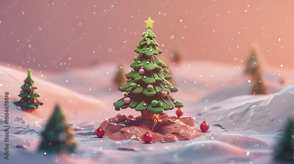 Obraz premium Christmas Tree isometric Cartoon 3D