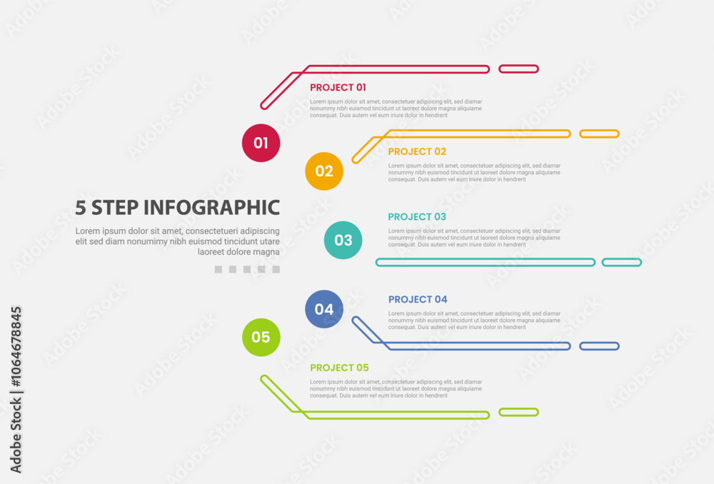 5 points template infographic outline style with 5 point step template with half circle cycle circular on side for slide presentation 5 points template infographic outline style with 5 point step template with half circle cycle circular on side for slide presentation