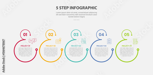 5 points template infographic outline style with 5 point step template with open big circle with small at top for slide presentation