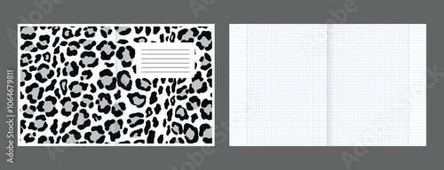 School notebook cover and realistic lined paper blank size reversal A5. Graph paper. Printable squared grid paper with color lines. Geometric background for school, book, diary