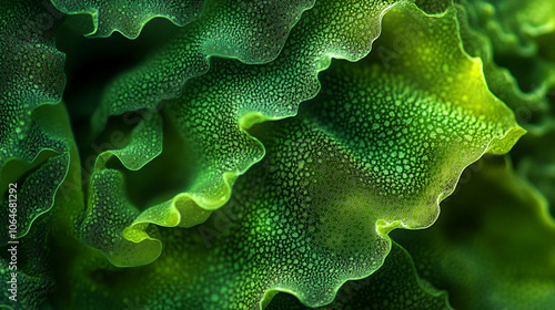 Close-up of vibrant green algae showing intricate textures and patterns in nature